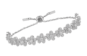 Silver bracelet with floral design on a white background
