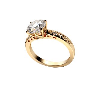 Gold ring with a diamond on a transparent background